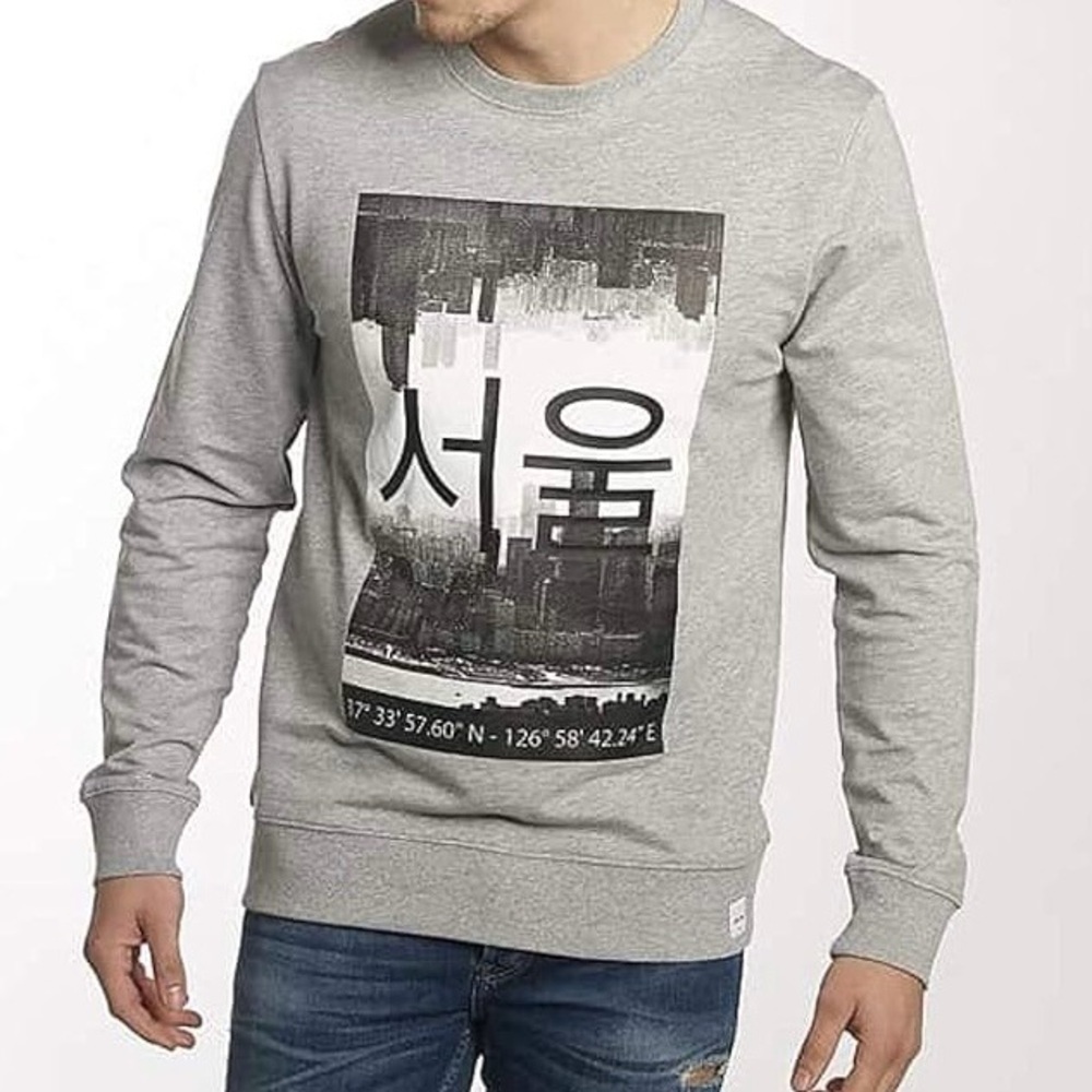 Only & Sons| Casual Men’s Grey Seoul Graphic Long Sleeve Cotton Knit Shirt Sz M
